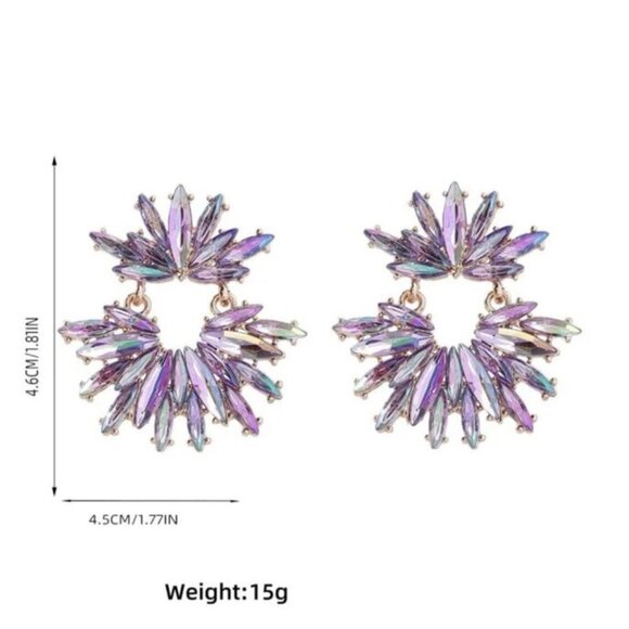 Glamorous RhineStone Decor Flower Shape Drop Earrings For women Purple Color - Picture 2 of 2